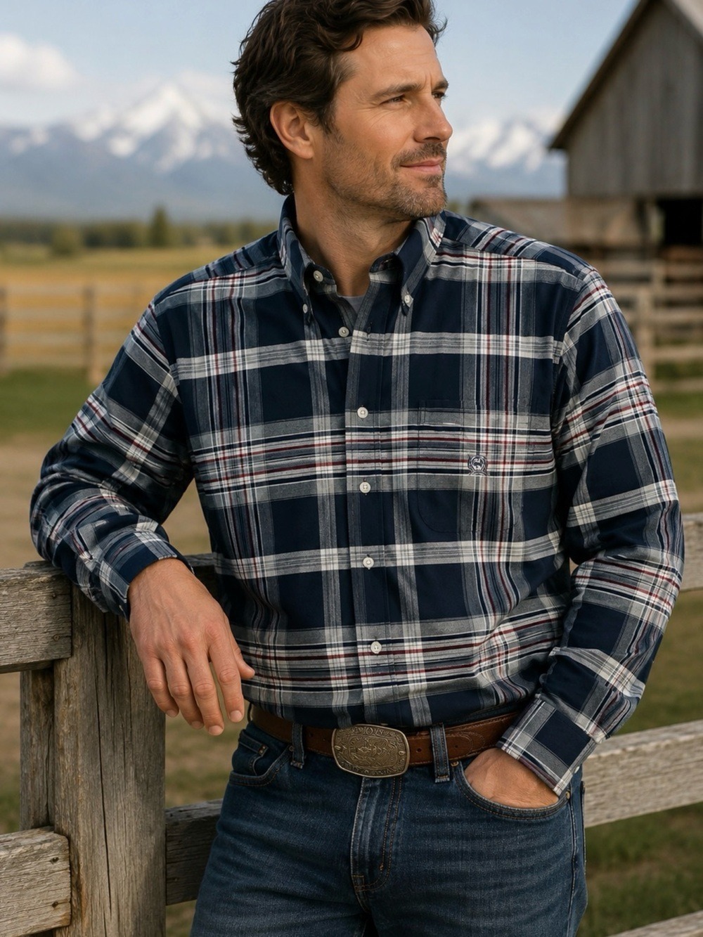 CINCH PLAID BUTTON DOWN SHIRT MEN’S LARGE BLUE WESTERN RANCH COWBOY WORKWEAR LUX
